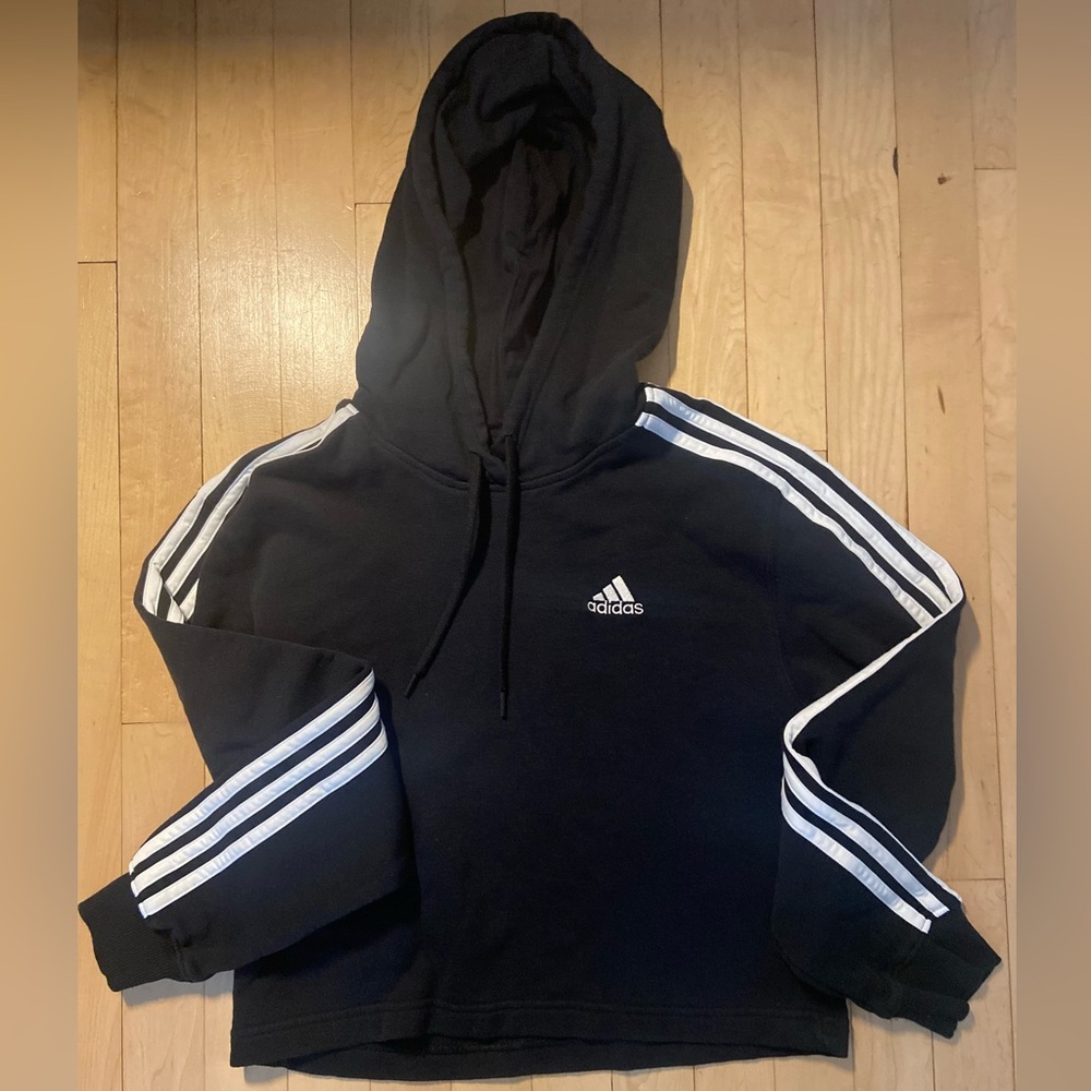 Adidas Black Cropped Hoodie Sweatshirt